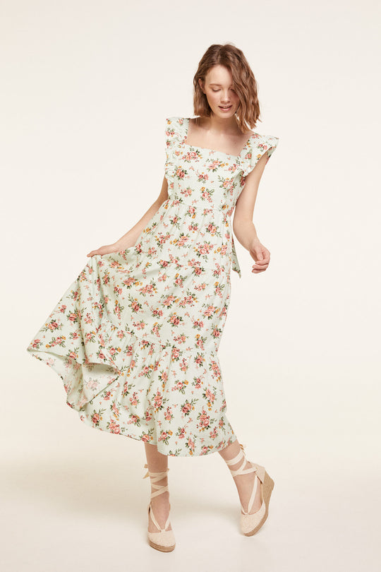 Ruffle Detail At Shoulder Straps Midi Dress