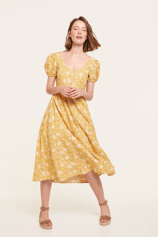 Midi Linen & Viscose Printed Dress