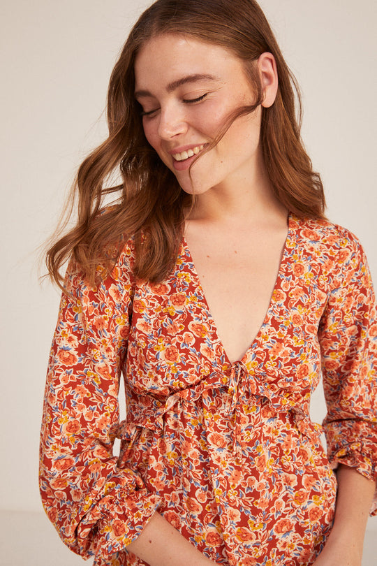 Short flounced dress in print