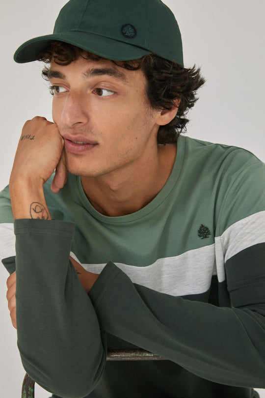 Colour block pique long-sleeved T-shirt