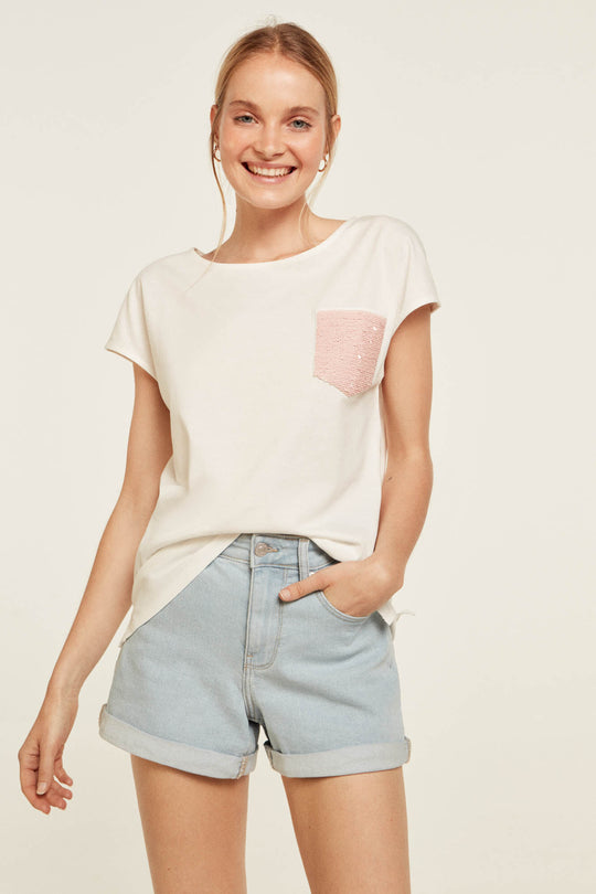Sequinned pocket T-shirt
