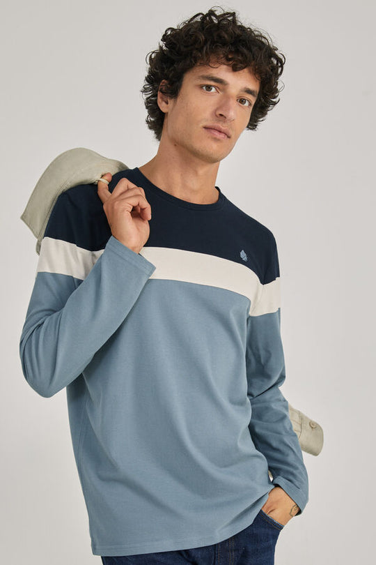 Colour block pique long-sleeved T-shirt