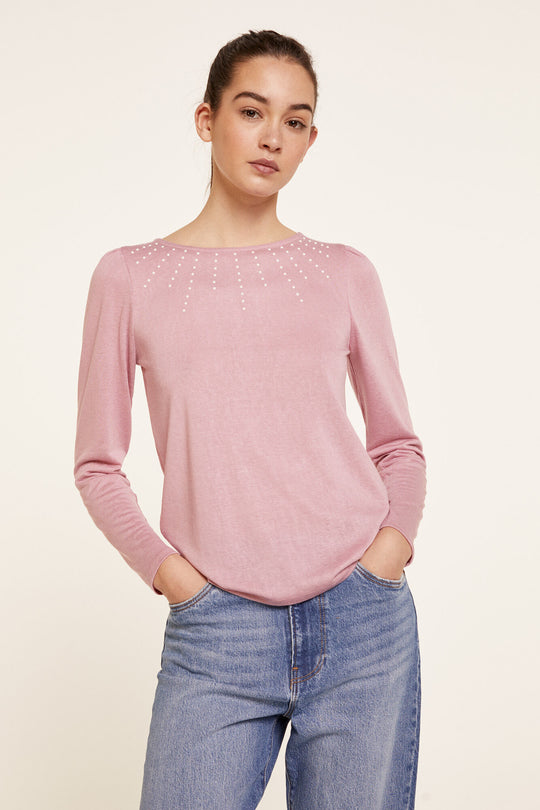 Long Sleeve T With Flatnit On Bottom.