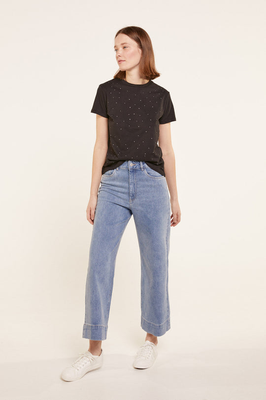 Short Sleeve T-Shirt With Lace On Sleeve.