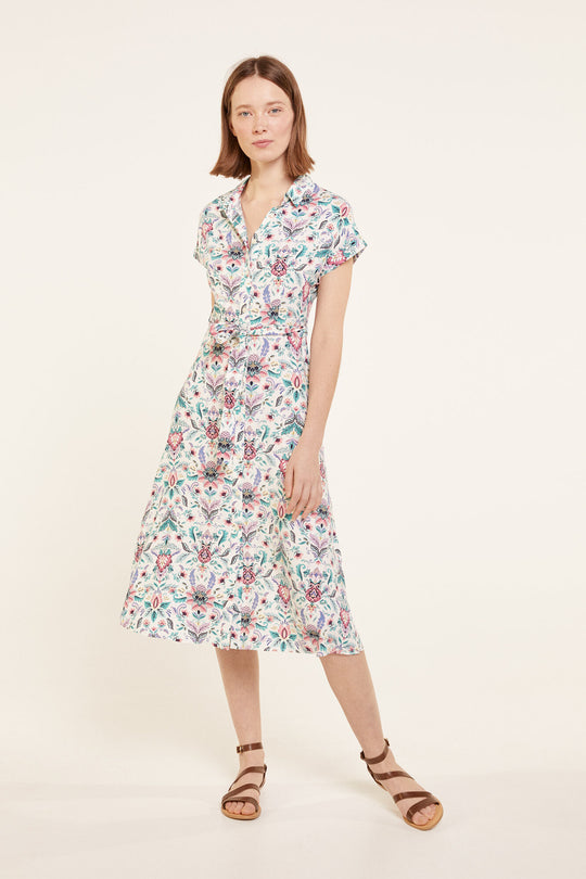 Midi Viscose Printed Shirt Dress.