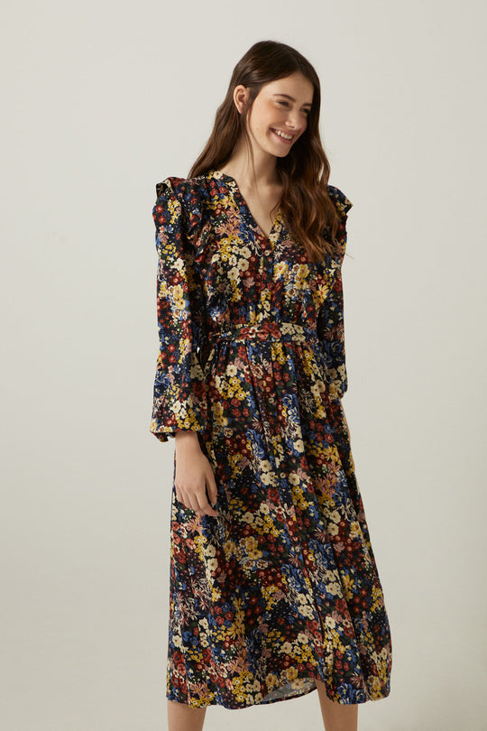 Printed Midi Viscose Shirt Dress