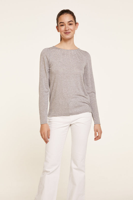 Long Sleeve T With Flatnit On Bottom.